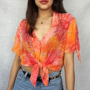 Summer Colors on a Floral Printed Sheer Button Up